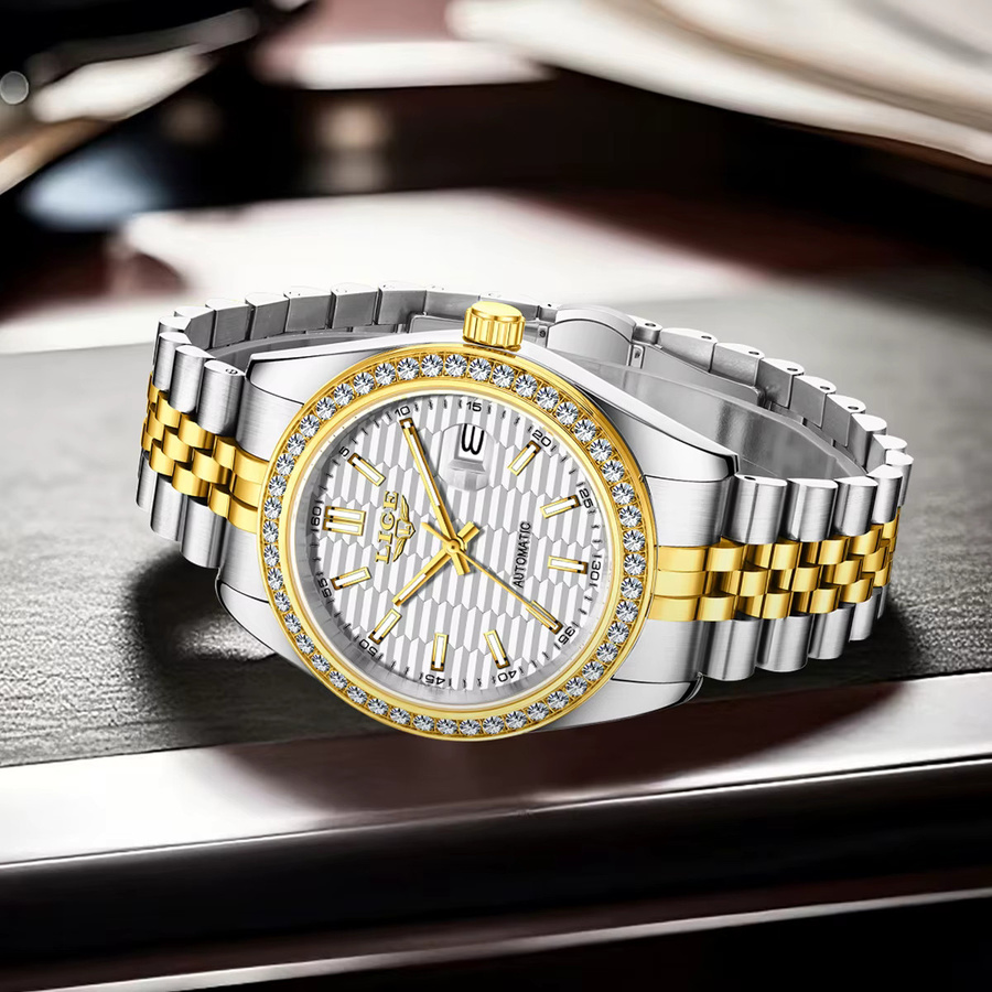 LIGE Armbanduhr Automatik, Edelstahl, Silber, Bicolor, Herren - Bild 6
