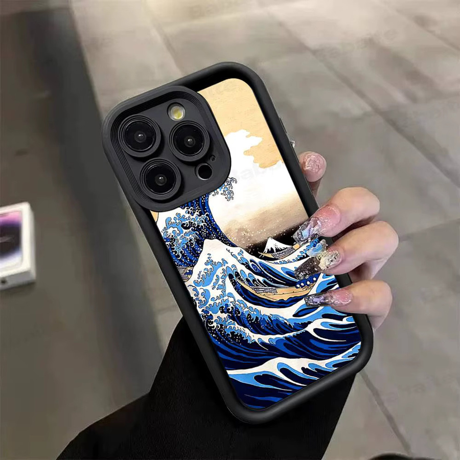Kanagawa Great Wave Anime Handyhülle für iPhone 11 bis 17 Pro Max Plus Mini Soft Cover in Multicolour - Bild 3