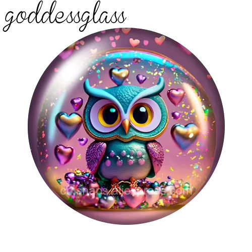 Goddessglass Glas Cabochon, Eule Blumen Herzen, rund - Bild 2
