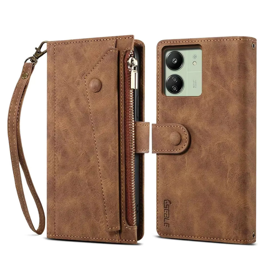 Luxus Leder Crossbody Flip Case mit Reißverschluss für Xiaomi Poco X7 Pro X6 F6 F7 Ultra 5G NFC Brieftasche in Schwarz und Braun - Bild 5