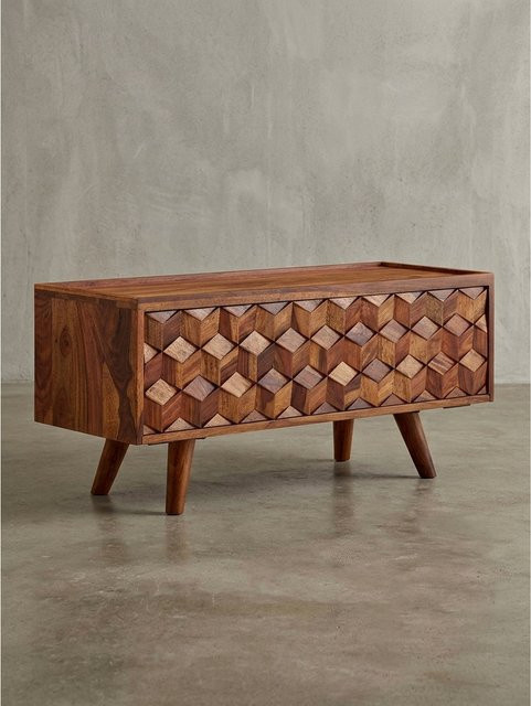 KADIMA DESIGN TV-Kommode Oasis aus Sheesham-Massivholz in Braun mit Kabeldurchlass - Bild 1