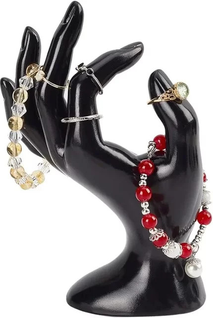 OK Gesture Ring Handhalter Schwarz als Schmuckständer und Uhrenständer aus Kunststoff für Ringe, Armbänder und Uhren zur Präsentation und als Foto-Requisite - Bild 1