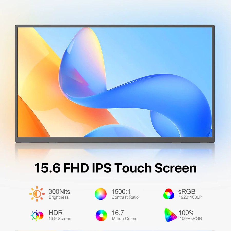 UPERFECT 15,6 Zoll tragbarer Monitor mit 10-Punkt-Touchscreen, Full HD 1080P, 60 Hz, HDMI und USB C, Schwarz - Bild 2