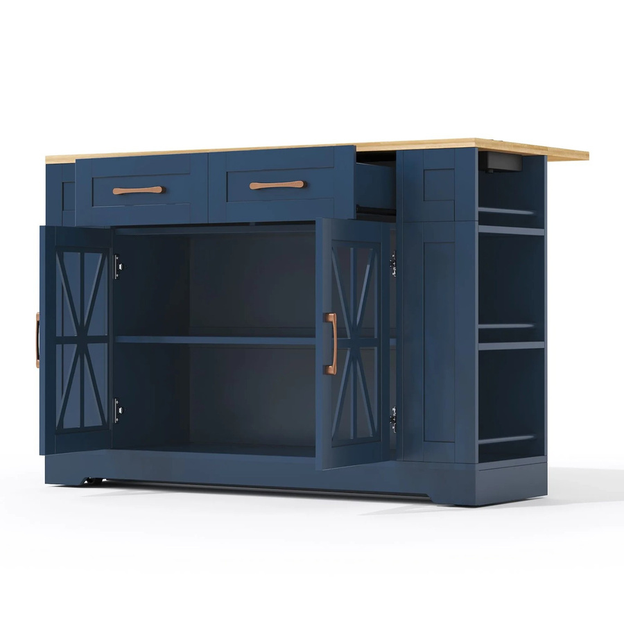 okwish Kücheninsel mit klappbarem Esstisch und USB-Anschluss in Blau, B/T/H: 120 x 40 x 92 cm - Bild 2