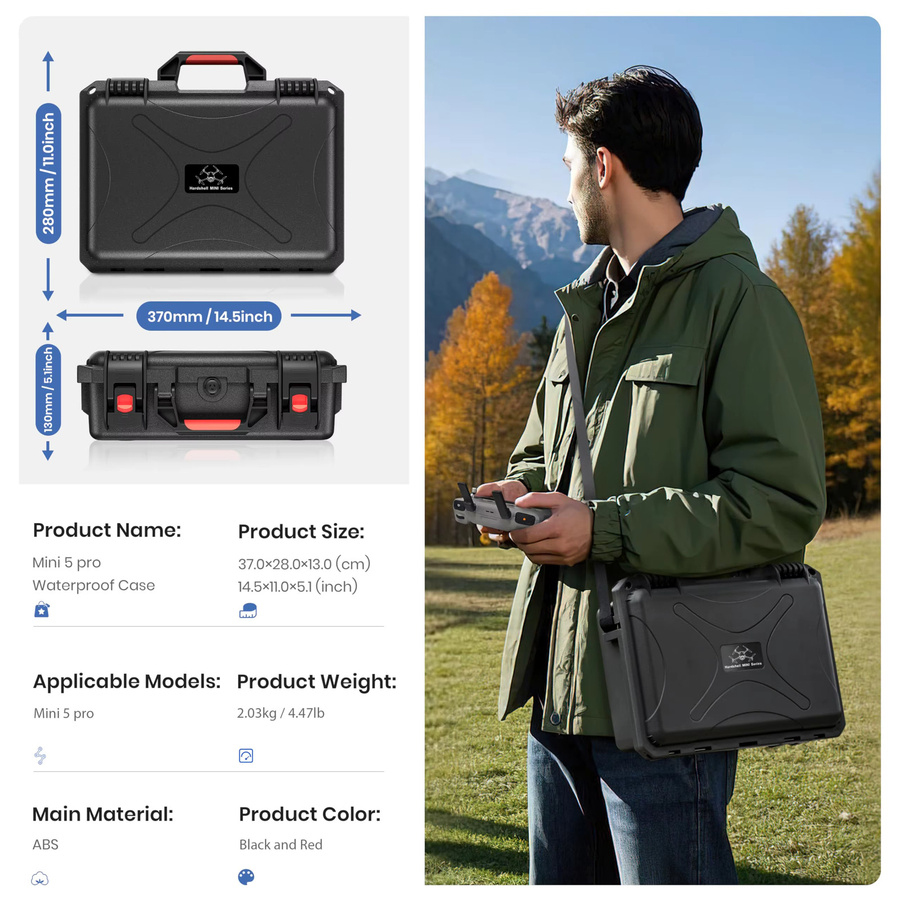 STARTRC VCR Wasserdichter Hartschalenkoffer für DJI Mini 5 Pro, Mini 4 und Mini 3 inklusive Zubehör und Kompatibilität mit RC-N und RC2 Controllern, Schwarz - Bild 6