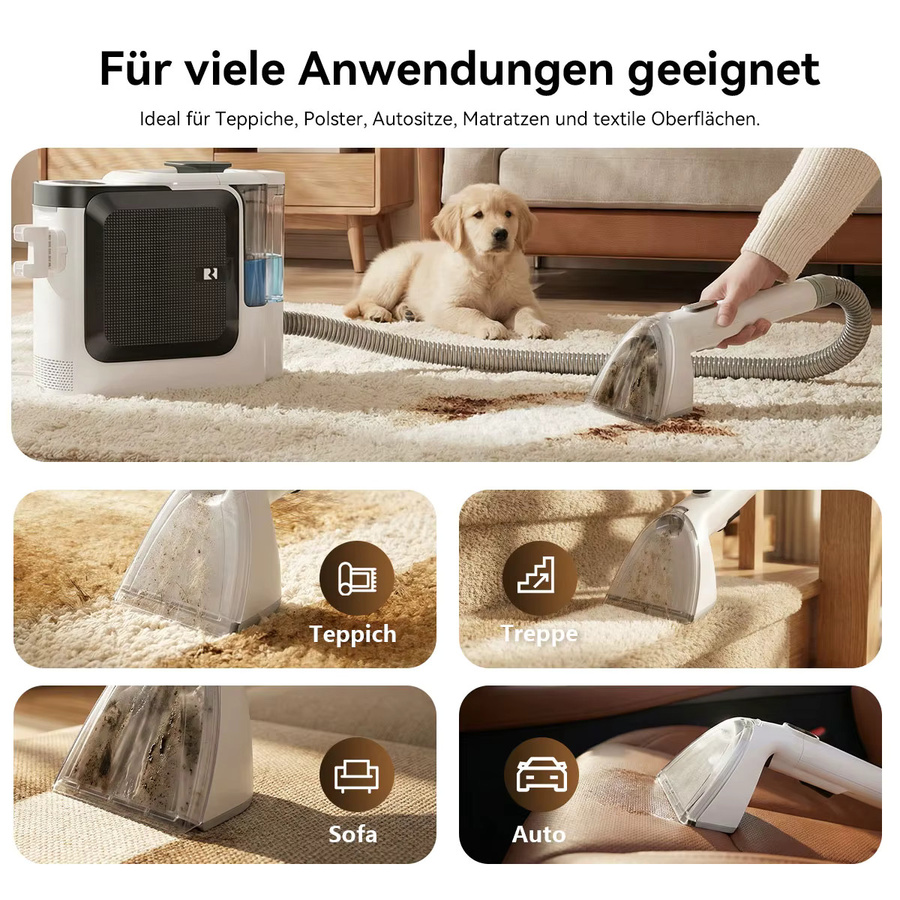 Redroad F1 Heißwasser-Teppichreiniger in Weiß mit 1800W Leistung, 16kPa Saugkraft und 65 °C Heißwasser-Tiefenreinigung für Haustierflecken - Bild 4