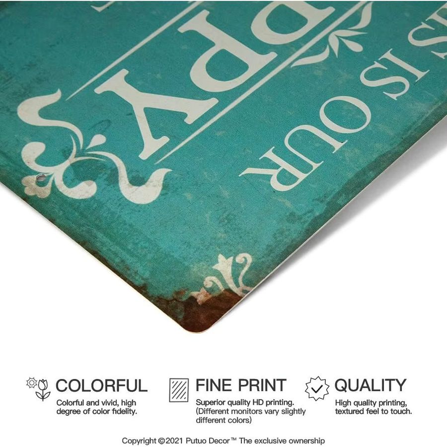 CIFBUY Aluminium-Wandschild This is Our Happy Place für Zuhause und Bar im Bauernhaus-Stil, B: 30,5 cm, H: 20,3 cm - Bild 2