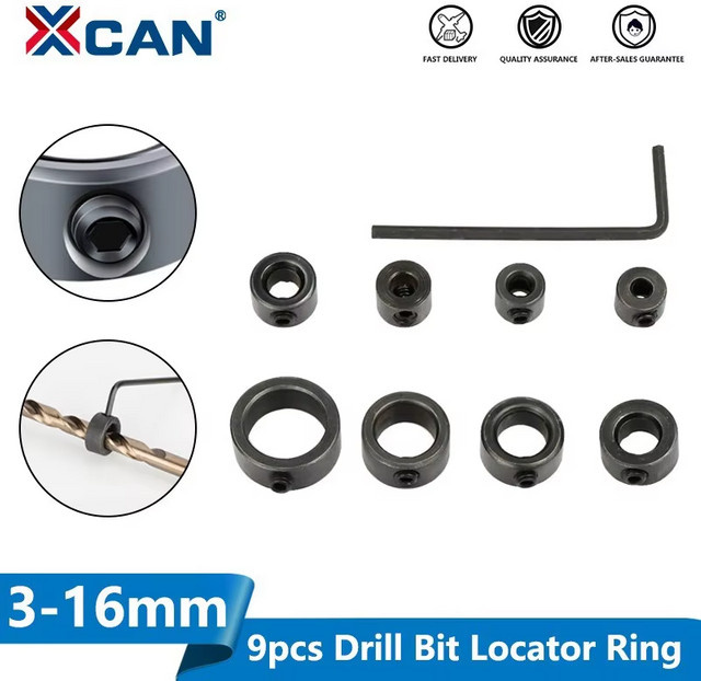 XCAN 8 Stück Holzbearbeitungs-Bohrer-Locator Set mit Ringpositionierer und Sechskantschlüssel für Schafttiefen von 3–16 mm - Bild 1
