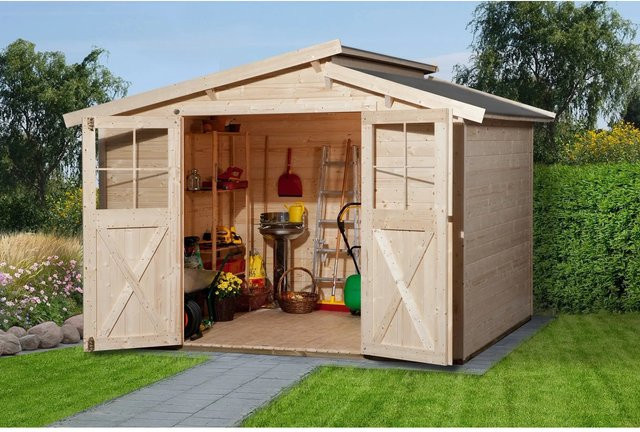 Weka Holz-Gartenhaus 323 mit versetztem Satteldach, unbehandelt, braun - Bild 1