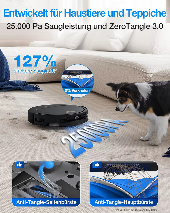 ECOVACS DEEBOT T50 PRO Omni Gen3 Roboterstaubsauger mit Wischfunktion, 25.000 Pa, AIVI 3D 3.0, Schwarz - Bild 2