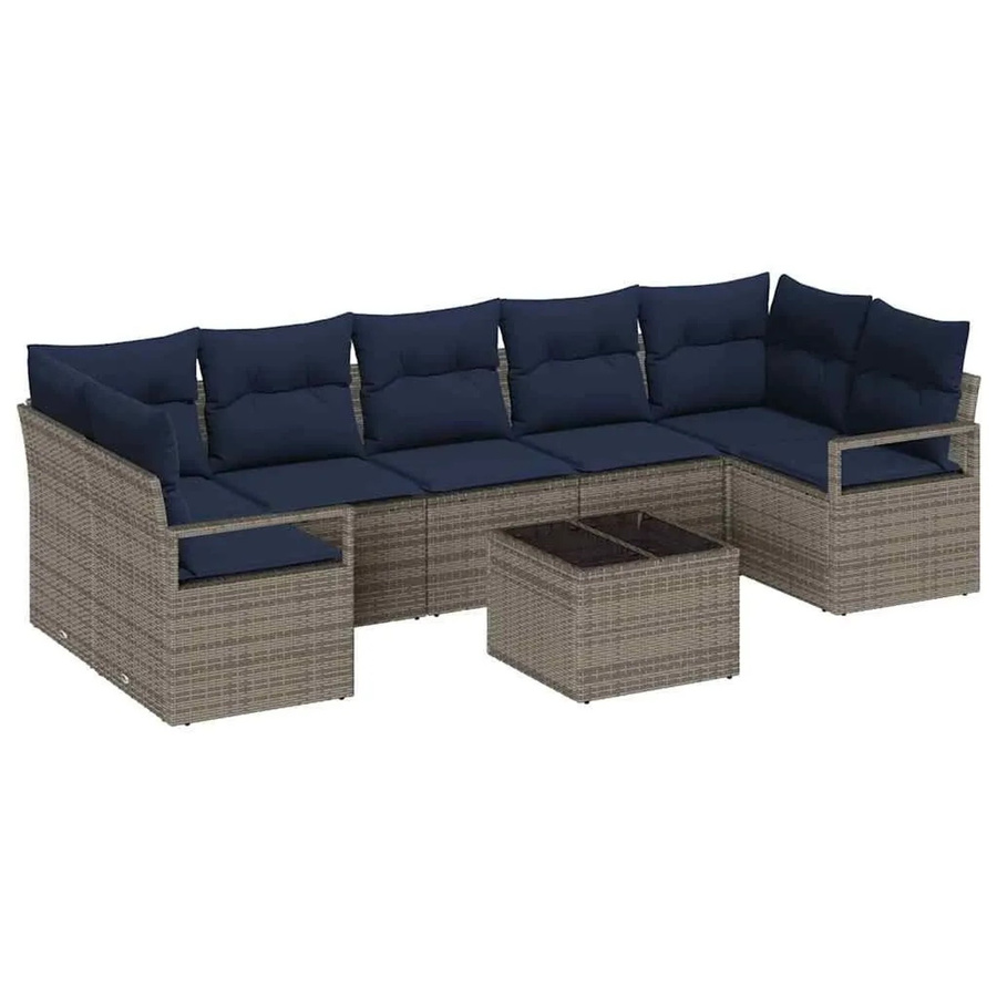 vidaXL Gartenmöbel Set 8-teilig in Grau aus Poly-Rattan und Stahl mit Polsterkissen in U-Form - Bild 2