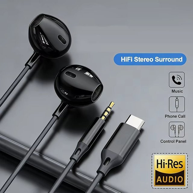 VORTNGLE In-Ear Kopfhörer mit USB-C und 3,5mm Anschluss, Bass-Stereo-Sound und Lautstärkeregelung, Farbe: Lila - Bild 1