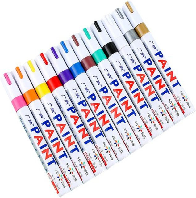 Bunte Permanent-Farbmarker Set mit 12 Farben, wasserfeste Bullet-Marker für Reifenprofil, Gummi, Stoff und Metall - Bild 1