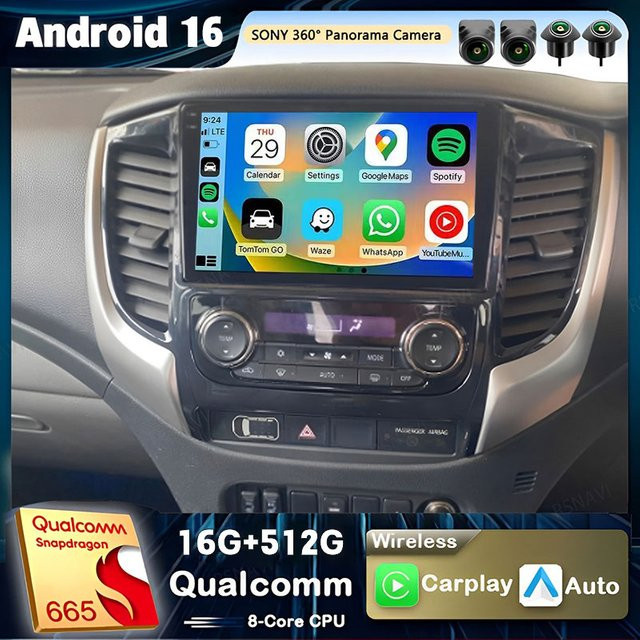 RSNAVI Android 16 Autoradio mit Carplay und GPS für Mitsubishi Pajero Sport, L200 und Triton (Baujahre 2015-2019), Multimedia Videoplayer Stereo in Schwarz - Bild 1
