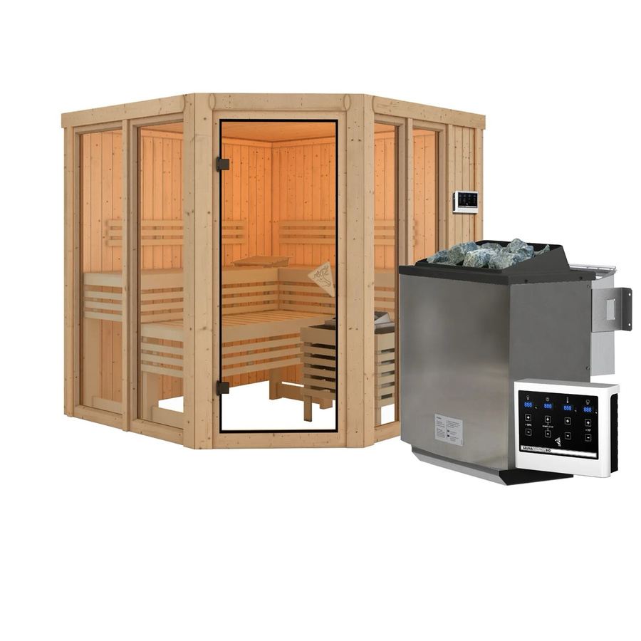 Karibu Bio-Sauna Airini mit 9 kW Ofen in Naturbelassen und Braun - Bild 2