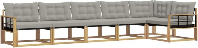 vidaXL Outdoor-Sofagarnitur in L-Form aus Akazienholz mit Kissen, Weiß und Grau - Bild 1