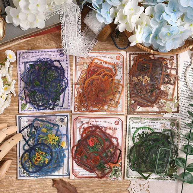 30 Stück Vintage Blumen Etikett Rahmen Aufkleber in Multicolour für Junk Journal, Planer und Scrapbooking - Bild 1