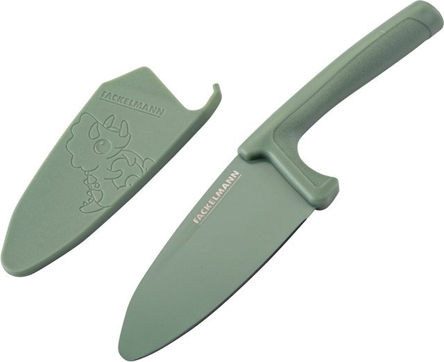 Fackelmann Kinderkochmesser Mini Cooking Dino in Grün mit Klingenschutz und Schere aus Edelstahl und Kunststoff, 2-teiliges Set - Bild 1