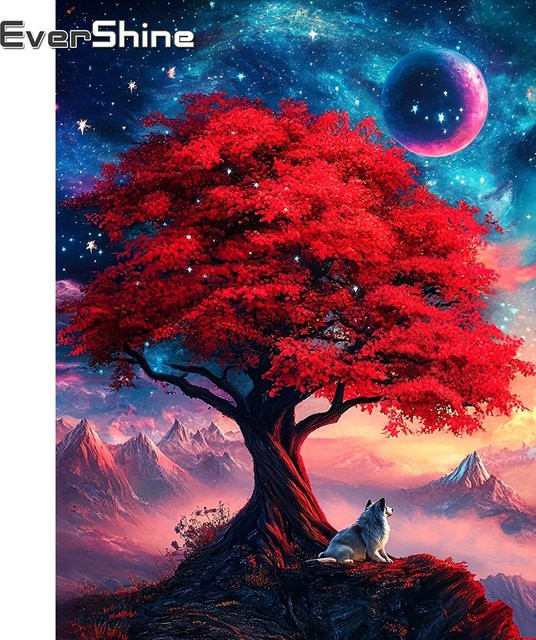 Evershine Diamantmalerei DIY Kit Landschaft mit Baum und Berg, 5D Mosaik Stickerei in Multicolour, runde Bohrer - Bild 1