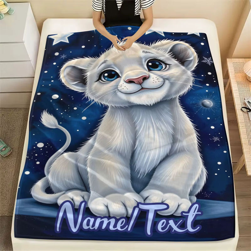ZIZ Flanell-Decke mit individuellem Text in Blau für Camping, Strand und Wohnzimmer - Bild 4