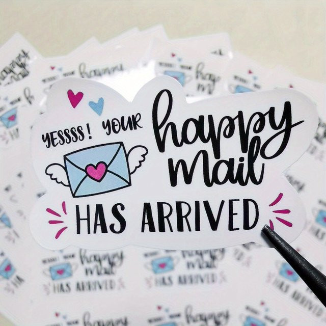 100 Stück Happy Mail Dankesaufkleber für deine Postverpackung, weiße Aufkleber für kleine Unternehmen, 1,9 Zoll - Bild 1