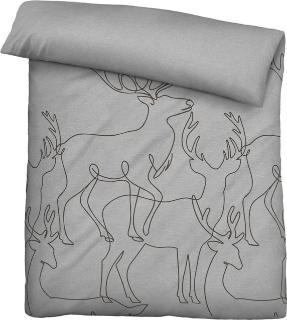 Biberna Bettwäsche aus Baumwolle mit Tier-Grafikdesign in Grau, B/H: 155 x 220 cm und 80 x 80 cm - Bild 1