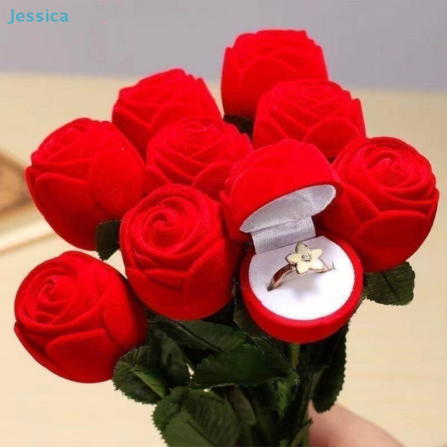 Jessica Ringbox, rote Rosen, Samt-Blumen-Schmuckschatulle - Bild 1