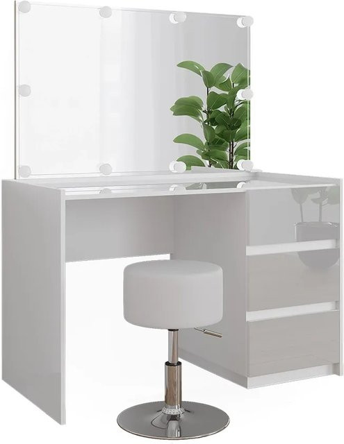 Vicco Schminktisch Marla Weiß Hochglanz mit Spiegel, Hocker und LED-Lichterkette, B/T/H: 120 x 60 x 78,6 cm - Bild 1