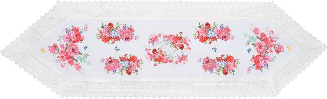 Tischläufer Viva Domo Rose in Weiß und Rot mit floralem Design, B/T: 140 x 40 cm - Bild 1