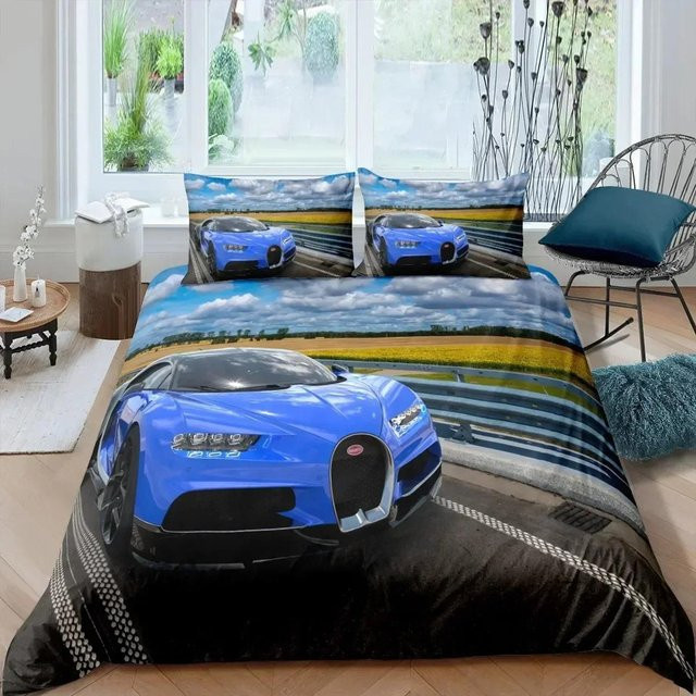 Lodestar Rennwagen Bettwäsche Set mit Bettbezug und Kissenbezug aus Mikrofaser in Blau, B/H: 200 x 200 cm - Bild 1