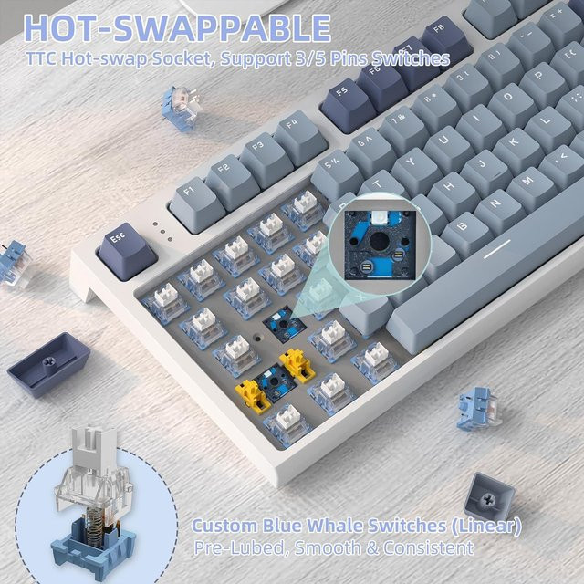 Attack Shark Rk86 Mechanische Gaming-Tastatur in Peppermint mit 75% TKL Layout, Tri-Mode Verbindung (Bluetooth, Wi-Fi, Kabel), Hot-Swap, RGB-Hintergrundbeleuchtung, Gasket Mount und LED Smart Display - Bild 1