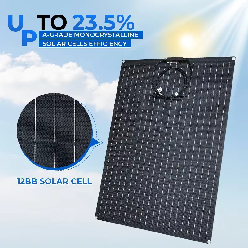 Luxuglow Flexibles Solarpanel mit monokristallinen Solarzellen in Schwarz für Camping, Yacht, Wohnmobil und Boot - Bild 2