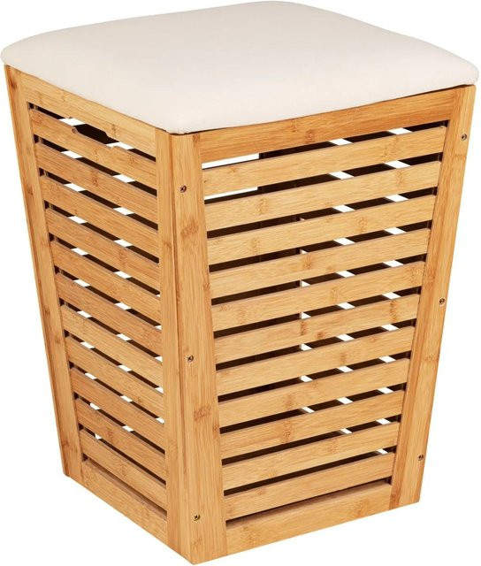 Wenko Wäschetruhe Bambusa in konischer Form mit Sitzpolster, Farbe: Beige, B/T/H: 36,5 x 51,0 x 0 cm - Bild 1