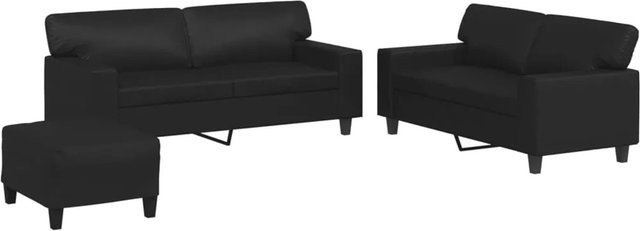 vidaXL 3-teilige Sofagarnitur in Schwarz aus Kunstleder mit passendem Ottoman und Dekokissen im modernen Design - Bild 1
