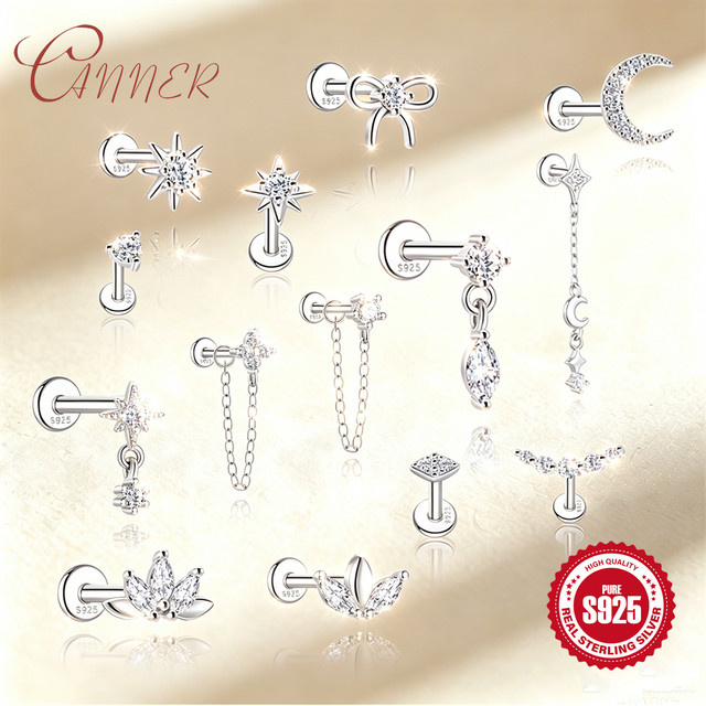 CANNER Ohrstecker Stern Mond, 925 Silber, Moissanit, Damen - Bild 1