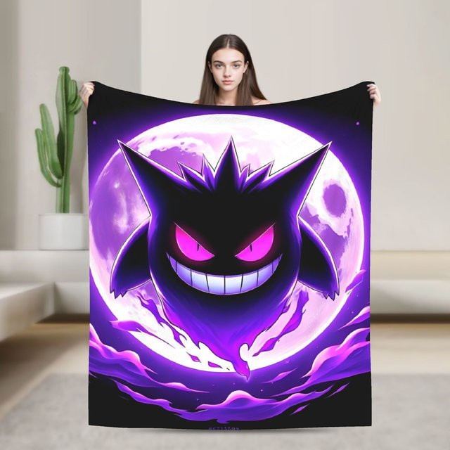 Potdemiel Gengar Cartoon-Plüschdecke aus Polyester in Lila für Erwachsene - Bild 1