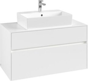 V&B Waschtischunterschrank Collaro mit Waschtisch und LED-Beleuchtung, Farbe: Weiß, B/H/T: 100 x 54,8 x 54,8 cm - Bild 1