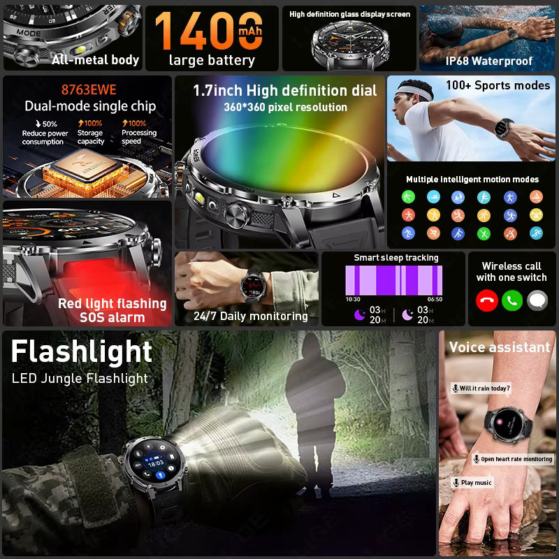 LIGE Smartwatch, Schwarz, Silikon, Unisex, wasserdicht - Bild 6