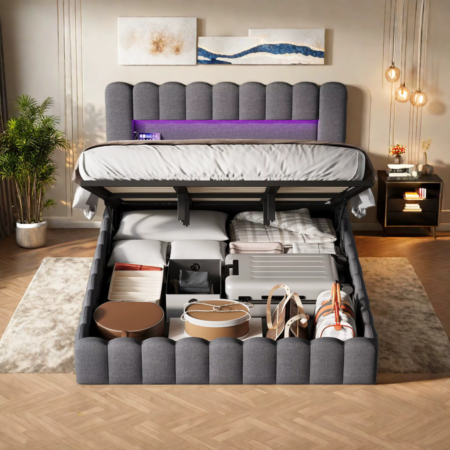 Creahappy Polsterbett mit Stauraum und Hydraulikfunktion in Grau, B/T: 180 x 200 cm - Bild 6