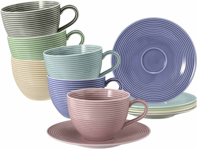 Seltmann Weiden Teetassen mit Untertassen Beat Color Glaze aus Porzellan, Multicolour, 6er Set, 140 ml pro Tasse - Bild 1