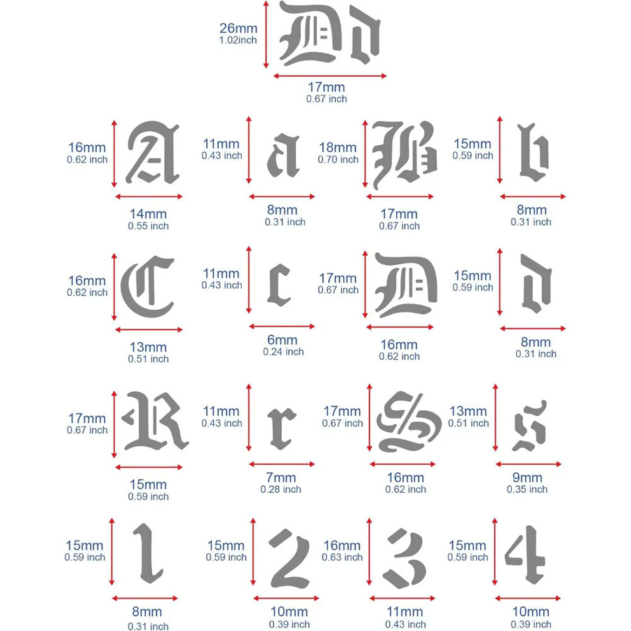 Gothic Alphabet und Zahlen Schablone zum Malen und Gravieren für Holz oder Leder, 15,6 x 15,6 cm - Bild 4