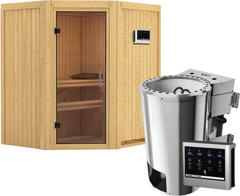Karibu Sauna Tuckum aus Fichtenholz in Beige inklusive 3.6 kW Saunaofen mit externer Steuerung für 3 Personen, B/T/H: 198 x 151 x 170 cm - Bild 1
