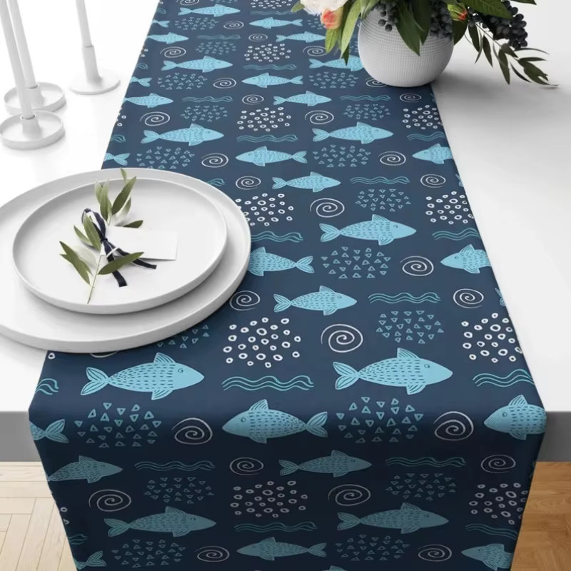 VIKAMA Tischläufer im maritimen Seaside Cottage-Stil aus Leinen, rechteckig, Breite: 90 cm, Tiefe: 33 cm - Bild 2