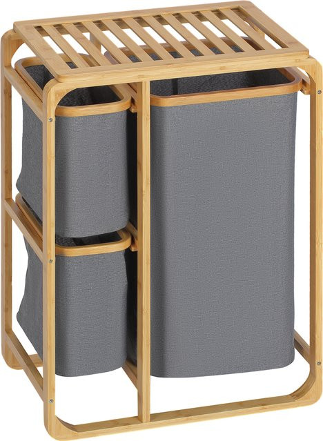 HOMCOM Wäschekorb aus Bambus mit Plattform und 3 abnehmbaren Wäschesäcken, Wäschesortierer, Grau+Natur, B/T/H: 50 x 32 x 69,7 cm - Bild 1