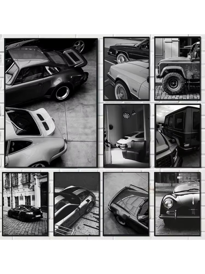 Modernes Leinwandgemälde mit Auto-Motiv in Schwarz-Weiß, rahmenlose abstrakte Kunst für deine Wanddekoration - Bild 2