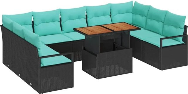 vidaXL Garten-Sofa-Set 10-tlg. in Schwarz und Teal mit Kissen und Stauraumfunktion - Bild 1