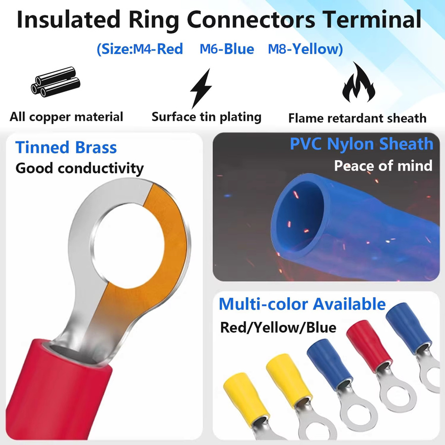 TEMINUO Ringkabelschuhe Set mit 220/110 Stück, isolierte O-Typ-Crimpklemmen M3-M8, 22-10 AWG, sortierte Kabelverbinder in Multicolor - Bild 3