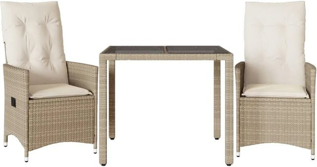 vidaXL 3-tlg Bistro-Set aus Poly-Rattan mit Kissen und Hartglas in Beige - Bild 1