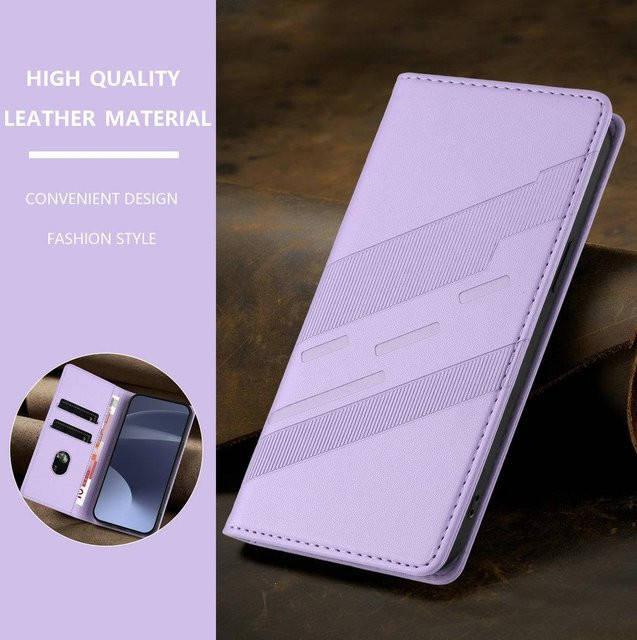 Leder Kartenetui Handyhülle mit magnetischer Anziehung für Samsung Galaxy S26, S26 Pro, S26 Plus, S26 Edge und S26 Ultra in Purple - Bild 1