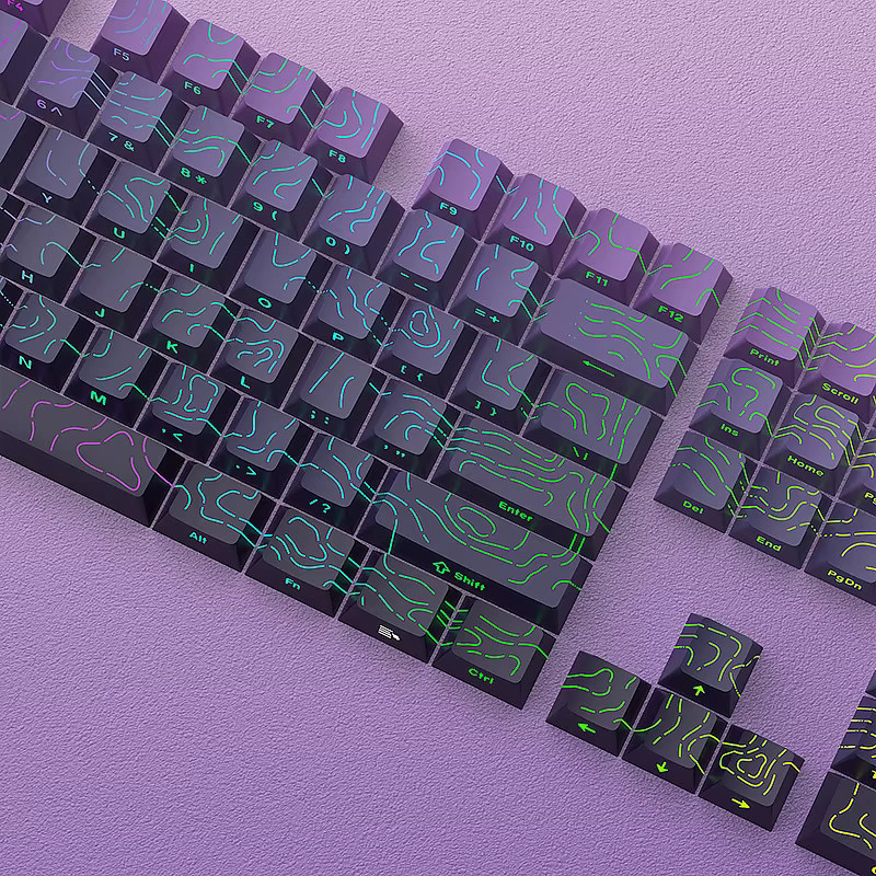 Double Shot Shine Through Keycaps Purple Topographic 4.0 PBT-Tastenkappen im Cherry-Profil für mechanische MX-Switches in Lila und Weiß - Bild 4